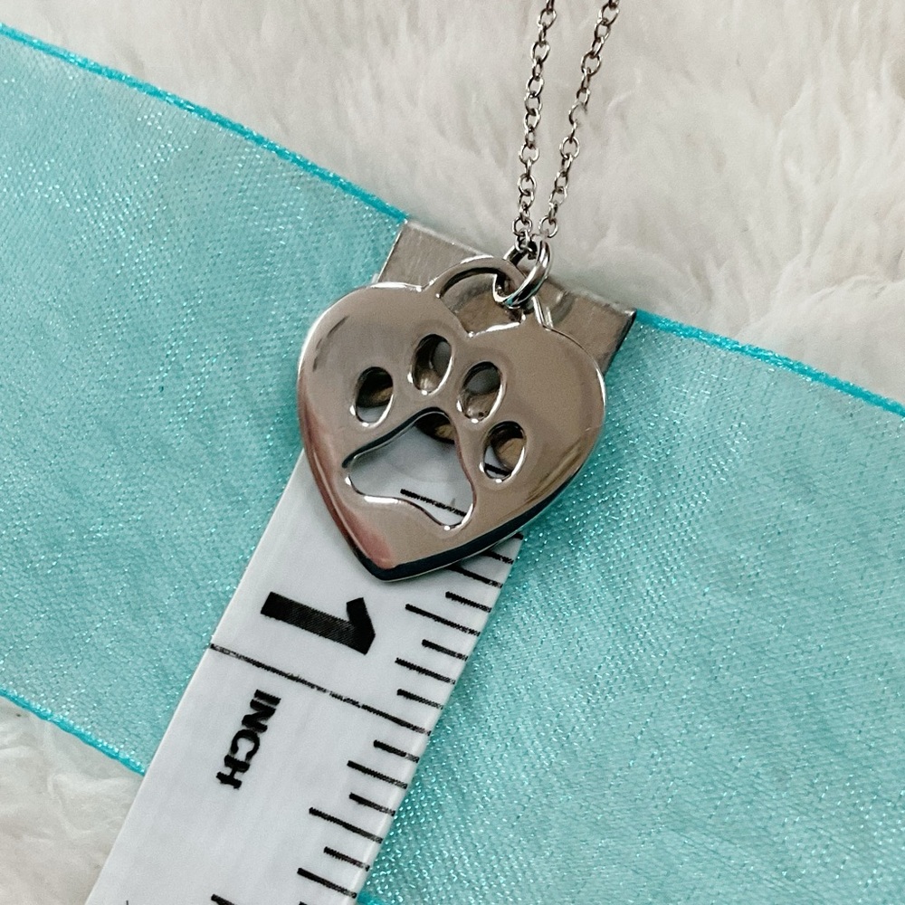 Sterling Silver 925 Paw Print Heart Necklace Dog Cat Lover Pet Memorial Gift 18” - Picture 12 of 14